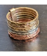 Tricolor Tri Metal Seven layer Gypsy Ring Hammered Silver Bronze Copper ... - $29.78 CAD
