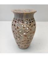 Soapstone Carved Reticulated Vase Hand Carved Filigree Floral 5&quot; Vintage - £51.12 GBP