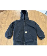 Carhartt Hooded Jacket Boy’s Small 7-8 Canvas Quilt Lined Black Denim In... - £22.28 GBP