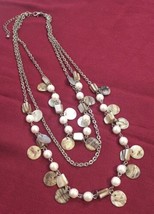 Premier Designs "Coastal" Silver Plated Shell, Faux Pearls Necklace 17" w/3" Ext - $14.85