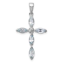 Sterling Silver Aquamarine &amp; Diamond Accent Cross Pendant - £91.00 GBP
