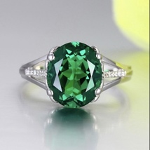 18K White Gold Plated Adjustable Birthstone Green Crystal Emerald Ring for Women - £8.78 GBP