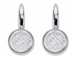 ROUND DIAMOND TWO TONE  CLUSTER PLATINUM STERLING SILVER STUD EARRINGS - $199.99