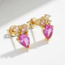 New Elegant Teardrop Pink CZ 18k Yellow Gold Plated Stud Women Earrings Gift - £53.96 GBP