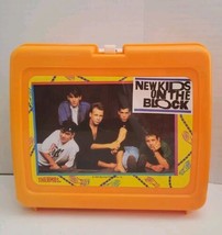 Vintage 1990 &quot;New Kids On The Block&quot; Hard Plastic Lunch Box Orange NKOTB - £15.24 GBP