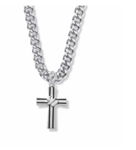 Sterling Silver Antique Lined Cross Necklace &amp; Chain - £71.92 GBP