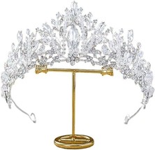 Baroque Queen Crown Wedding Rhinestone Tiara Sliver Bride Crowns for Women Girls - £20.04 GBP
