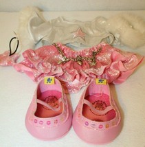 Build a Bear Workshop Pink skirt silver charm belt white star top pillow shoes - £31.81 GBP