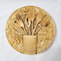 Acrylic Lucite TRIVET VTG California Colorflo Wood Utensils Straw Label - £17.51 GBP