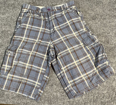 Parts Cargo Shorts Boys W12 Blue Plaid Cotton 24x11 Casual Play School - $11.35