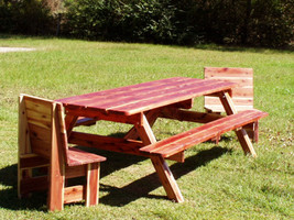 8ft red cedar picnic table and high back benches thumb200