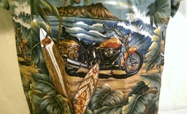 Ky&#39;s Motorcycle Surfing Hawaiian Shirt Size Large Surf Ocean Waves Hawaii Bike - £31.31 GBP