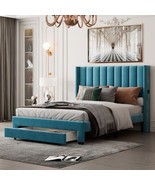 Queen Size Storage Bed Velvet Upholstered Platform Bed with a Big Drawer... - £214.44 GBP
