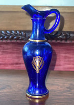 Vintage Collectible Avon Cobalt Blue Glass w/ Gold Trim 6 oz Cruet Decanter Vase - £5.43 GBP