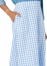 Isaac Mizrahi Blue &amp; White Gingham &quot;Cornflower&quot; Seersucker Midi Skirt Si... - £35.65 GBP