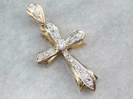 2 Ct Round Cut Moissanite Cross Pendant Two Tone 925 Sterling Silver With Chain - £109.37 GBP