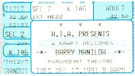 Vintage Barry Manilow Ticket Stub Décembre 17 1991 PARAMOUNT Théâtre de ... - $27.22