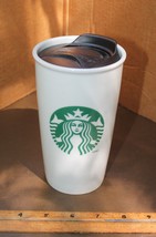 White Ceramic Starbucks Coffee 12 ounce Travel Mug Refillable Reusable - £11.95 GBP