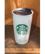 White Ceramic Starbucks Coffee 12 ounce Travel Mug Refillable Reusable - £11.95 GBP