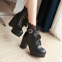 Women&#39;s Motorcycle Boots Leather Winter ladies Boot Stylish Lady Lace Ankle Shoe - £41.87 GBP
