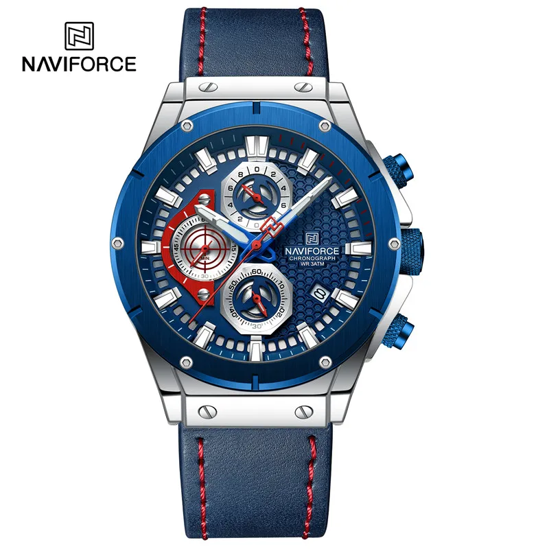 NAVIFORCE Fashion Men Watch  Leather Strap  Male Wristwatch Waterproof Clock  Ma - £110.25 GBP