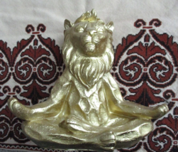 Meditating Gold Lion Resin Statue Figurine 6&quot; Religion Zen House Decor New - $35.63