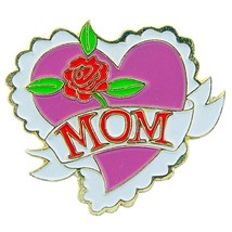 Mom Heart with Rose Pin 1&quot; - £7.68 GBP
