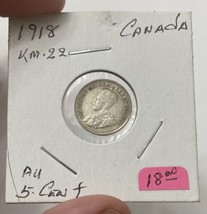 1918 Silver Canada 5 Cents King George V Coin Condition About UNC. - £8.70 GBP