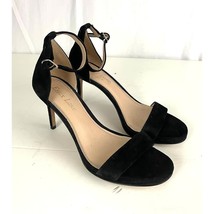 Black Velvet Open Toes Heels Shoes Skinny 3.5&quot; Heel Sz 6 Women&#39;s Essex Lane  - £23.20 GBP