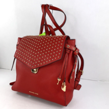 Michael Kors Bristol Studded Backpack Bag Medium Flap Red Leather Gold B2F - $106.91