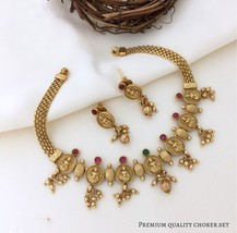Gold Plated Bollywood Style Choker Necklace Earrings Indian Ruby Jewelry Set - £22.53 GBP