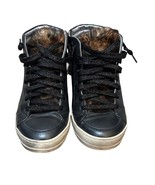 P448 Women&#39;s Black Leather Faux Fur Skate High-Top Sneaker Shoes Size 7 - $101.50 CAD