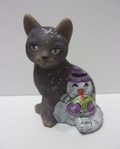 Fenton Glass Purple Hot Cocoa Snowman Sitting Cat Figurine Ltd Ed #15/31 Barley - £145.39 GBP