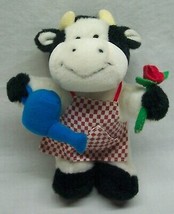 Russ Tiptoe Cute Cow As Gardener 8" Plush Stuffed Animal Toy 1990's Farm - $18.32
