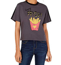 Rebellious One Juniors Fryday Crop Graphic Ringer T-Shirt Color Charcoal... - $25.66