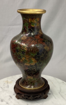 Vintage Cloisonne Ware Vase on Wood Stand 2 Thousand Flower Pattern b - £22.38 GBP