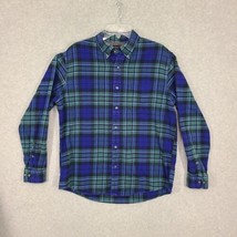 Lands End Men&#39;s Flannel Shirt Long Sleeve Green Blue Plaid Large - £13.45 GBP