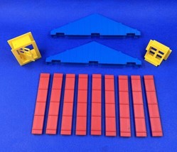 Lincoln Logs Lot 2 Blue 3 Notch Roof Trusses 9 Red Roof Slats 1 Window 1 Door - £8.75 GBP