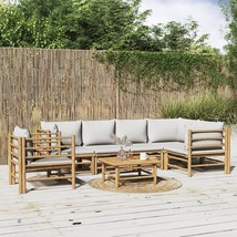  Garden Lounge Set Natural Bamboo, Light Grey Cushions - $18,851.78 MXN