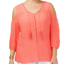 NY Collection Womens Plus Size Cold-Shoulder Peasant Top Size 3X Color Orange - £18.72 GBP