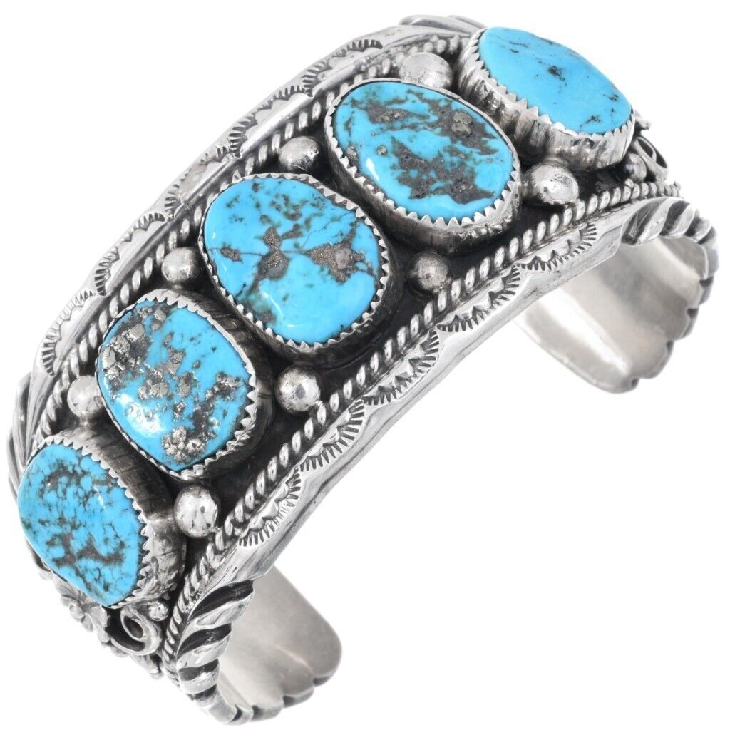 Mongo Vintage Native American Navajo Green Turquoise Sterling Silver Bracelet Cuff Mongo Vintage Native American Navajo Green Turquoise Sterling Silver Bracelet Cuff