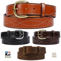 FANCY STITCH LEATHER BELT - Wide Thick Durable in 4 Colors Amish Handmad... - £59.86 GBP