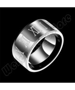 Men&#39;s Black Roman Numeral Striped Band Titanium Stainless Steel Ring Siz... - $10.84 CAD+