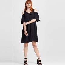 NWT Mossimo Women&#39;s Size Medium Cold Shoulder Embroidered Black Shift Dress - $24.74