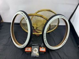 Vintage Lowrider Dayton Gold Wheels 144 Spokes W/ 8 Ball Lowrider Tires + Gift - £771.57 GBP