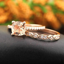 1.65 KT Finto Cuscino Morganite E Matrimonio Fidanzamento Diamante Sposa Ring Di - £281.31 GBP