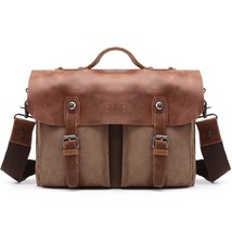 Europe Vintage Canvas Handbags for Men Canvas Leather Shoulder Bag - £90.09 GBP