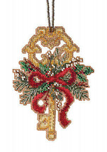 DIY Mill Hill Winter Key Antique Key Pine Bow Bead Cross Stitch Ornament... - $15.95