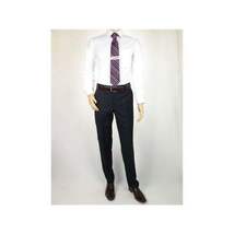 Men's MANTONI Flat Front Pants 100% Wool Super 140's Classic Fit 40901 Navy Blue image 3