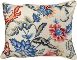 Throw Pillow Needlepoint Tapestry 16x20 20x16 Cotton Velvet Back Wool Handmade - $289.00